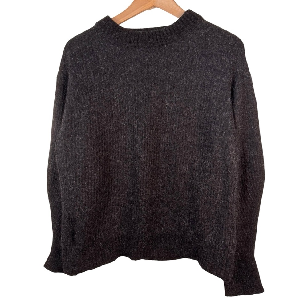 Everlane The Cocoon Crew Alpaca Blend Sweater Size Medium Heathered Black Fuzzy